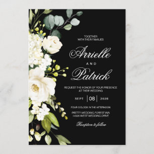 Elegant White Roses Floral Greenery Invitation