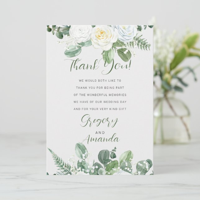 Elegant White Roses & Greenery  Invitation (Standing Front)