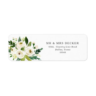 Elegant White Roses Greenery Return Address Label