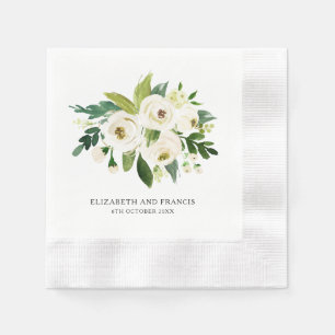 Elegant White Roses Greenery  Wedding Paper Napkin