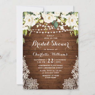 Elegant White Roses Lace Rustic Bridal Shower Invitation