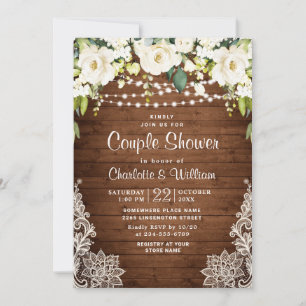 Elegant White Roses Lace Rustic Couple Shower Invitation