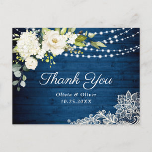 Elegant White Roses Lace Rustic Thank You Cards
