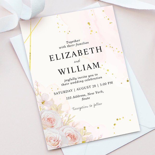Elegant White Roses Minimalist Wedding Invitation (Creator Uploaded)