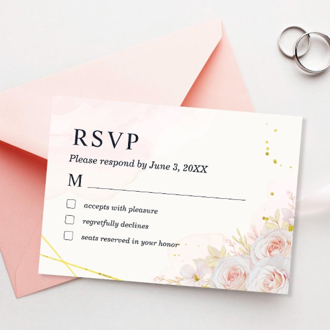 Elegant White Roses Minimalist Wedding RSVP Card (Creator Uploaded)