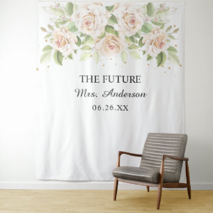Elegant White Roses Mrs Bridal Shower Backdrop Tapestry