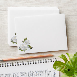 Elegant White Roses Note Card Envelopes