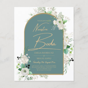 Elegant White Roses Nuestra Boda Spanish Wedding Flyer