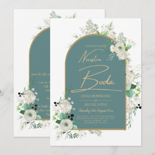 Elegant White Roses Nuestra Boda Spanish Wedding Invitation