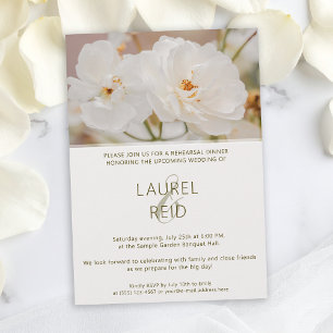 Elegant White Roses Photo Wedding Rehearsal Dinner Invitation