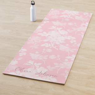 Elegant White Roses Pink Floral Yoga Mat