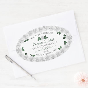 Elegant White Roses Product Labels Green Leaves