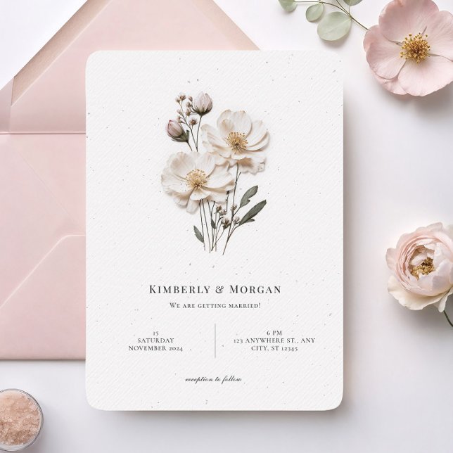 Elegant White Roses Rounded Corner Style Wedding  Invitation (Creator Uploaded)