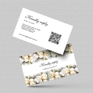Elegant White Roses RSVP QR code Enclosure Card