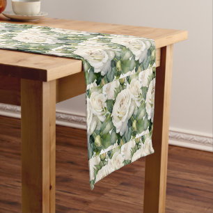 Elegant White Roses Table Runner