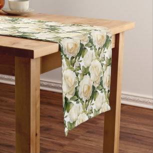 Elegant White Roses Table Runner