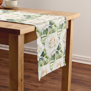 Elegant White Roses Table Runner