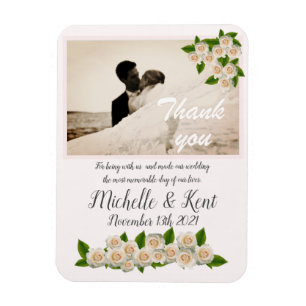Elegant White Roses Thank You Flexible Magnet