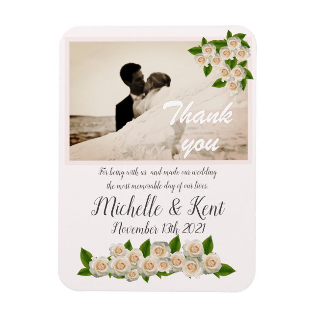 Elegant White Roses Thank You Flexible Magnet (Vertical)