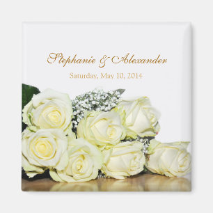 Elegant White Roses Wedding Favour Magnet