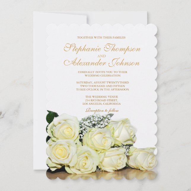Elegant White Roses Wedding Invitation (Front)