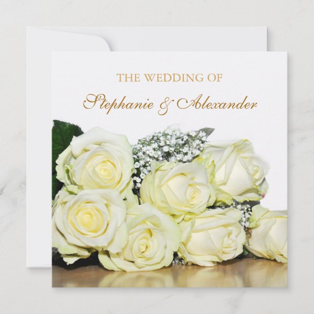 Elegant White Roses Wedding Invitation (Front)