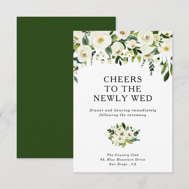 Elegant White Roses Wedding Reception Card (Front/Back)