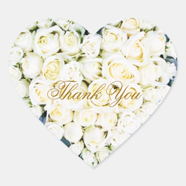 Elegant white roses Wedding Thank You  Sticker (Front)
