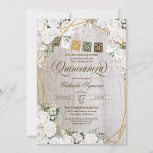 Elegant White Roses Western Rustic Quinceanera Invitation