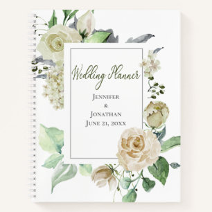 Elegant White Roses  with Quote   Wedding Planner  Notebook