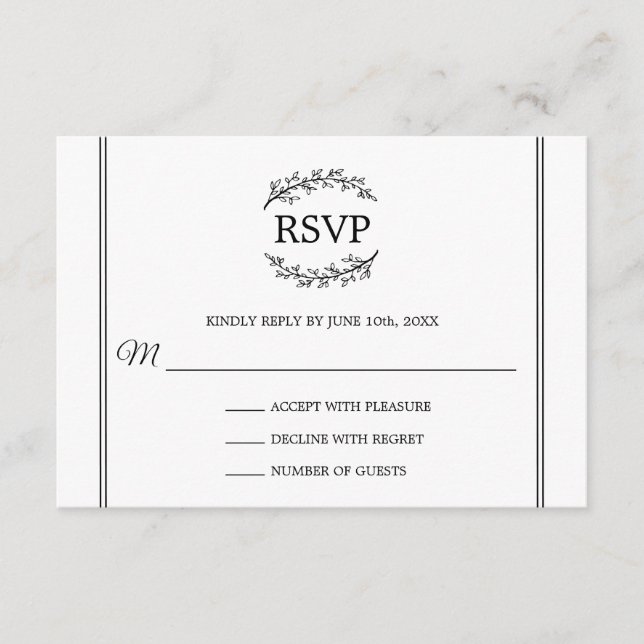 Elegant White RSVP French Style Branches Monogram Enclosure Card (Front)