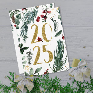 Elegant White Rustic 2025 New Years Holiday Card