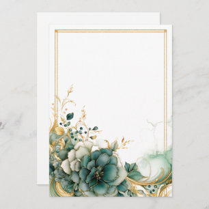 Elegant white, sage and gold flowers Blank Invitation