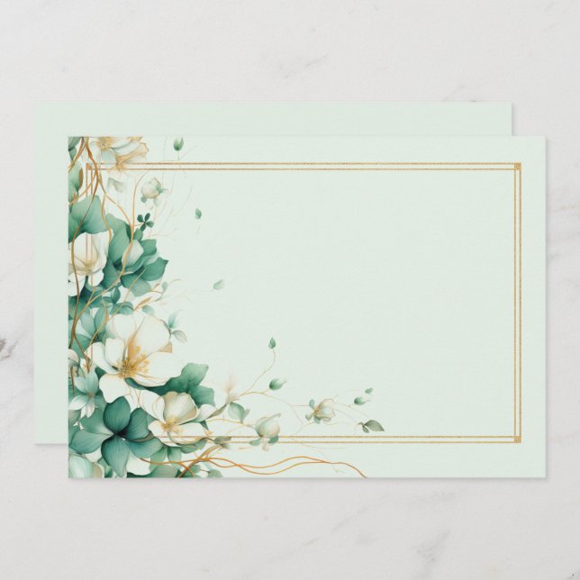 Elegant white, sage and gold flowers Blank  Invitation (Front/Back)