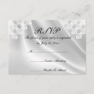 Elegant White Satin, Lace Wedding RSVP Invitations