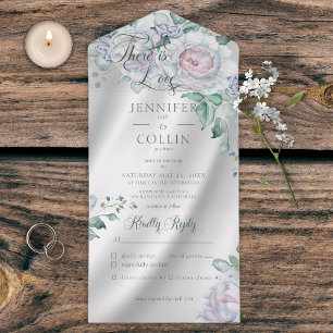 Elegant White Satin & Pastel Floral Dinner All In One Invitation