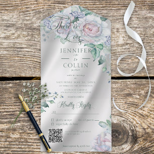 Elegant White Satin & Pastel Floral QR Code All In One Invitation