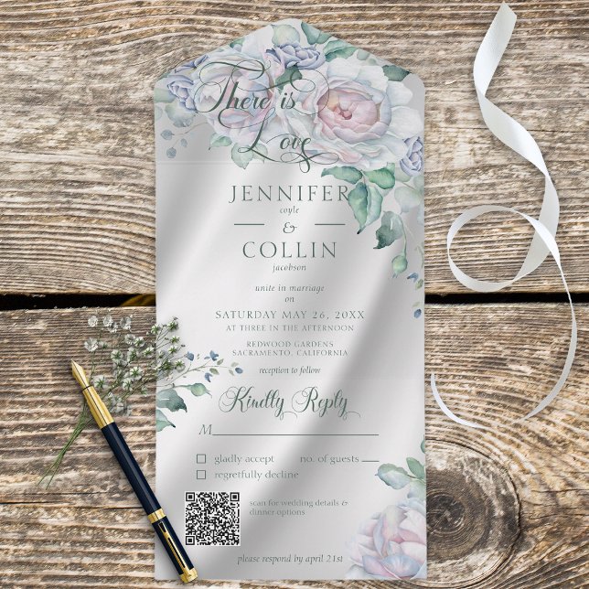 Elegant White Satin & Pastel Floral QR Code All In One Invitation (Creator Uploaded)