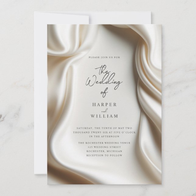 Elegant white Satin wedding invitation (Front)