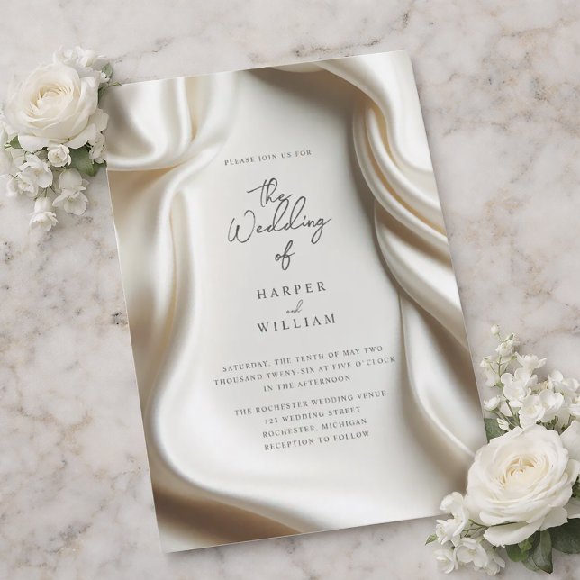 Elegant white Satin wedding invitation (Elegant wedding invitation featuring a white satin frame.)