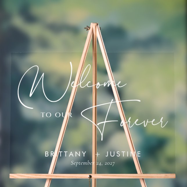Elegant White Script Acrylic Wedding Welcome Sign (Neutral)
