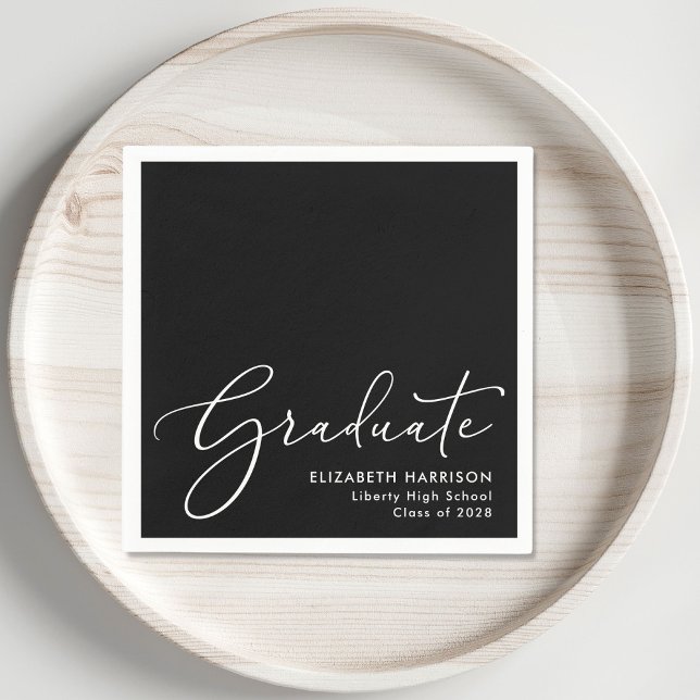 Elegant White Script Black Graduation Party Napkin (Creator Uploaded)