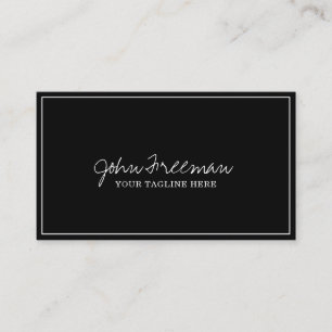 Elegant White Script Black Notary Signing Agent Business Card