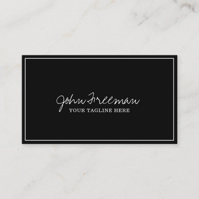 Elegant White Script Black Notary Signing Agent Business Card (Front)
