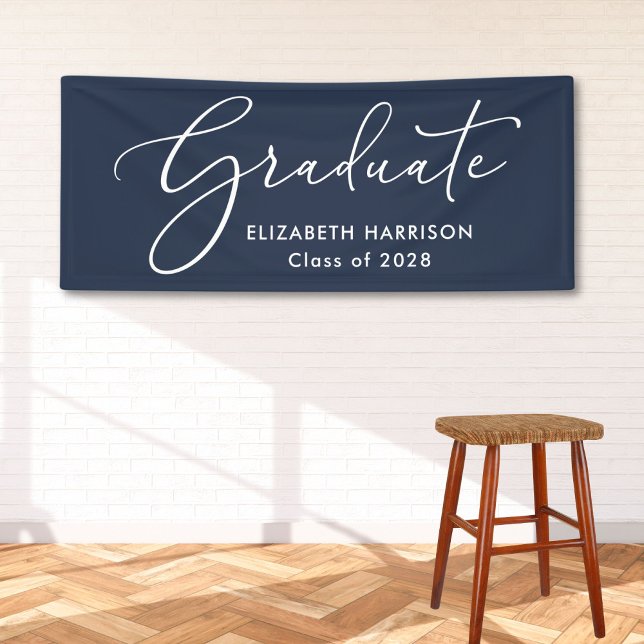 Elegant White Script Blue Graduation Banner (Creator Uploaded)