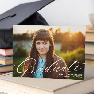 Elegant White Script Calligraphy Graduation Photo Announcement