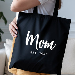 Elegant White Script Established New Mum Tote Bag