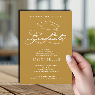 Elegant White Script Gold Graduation Invitation