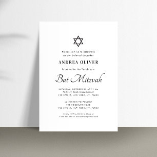Elegant White Script Modern Simple Bat Mitzvah Invitation