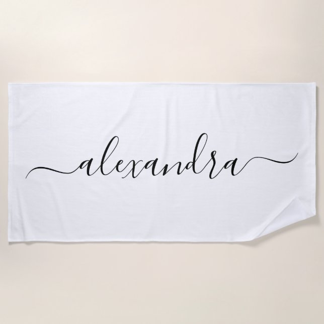 Elegant white script name beach towel (Front)